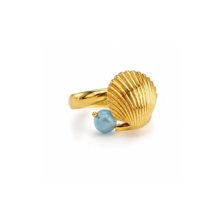 Anello con acquamarina con conchiglia in argento 925 
