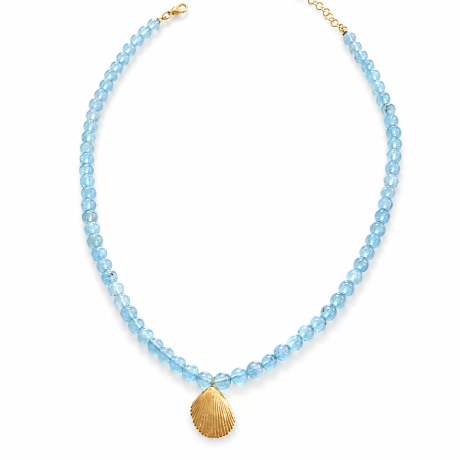 collana in argento giallo 925 e acquamarina con conchiglia