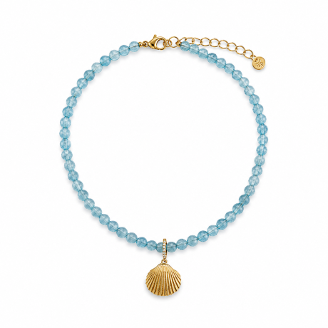 Collana con conchiglia in argento giallo 925 e acquamarina