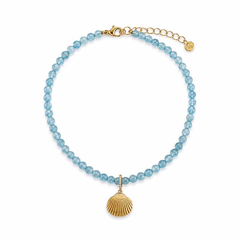Collana con conchiglia in argento giallo 925 e acquamarina